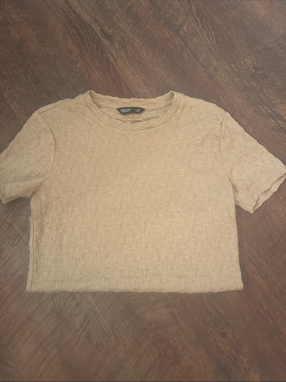 Textured Short Sleeve Crop Top - Beige